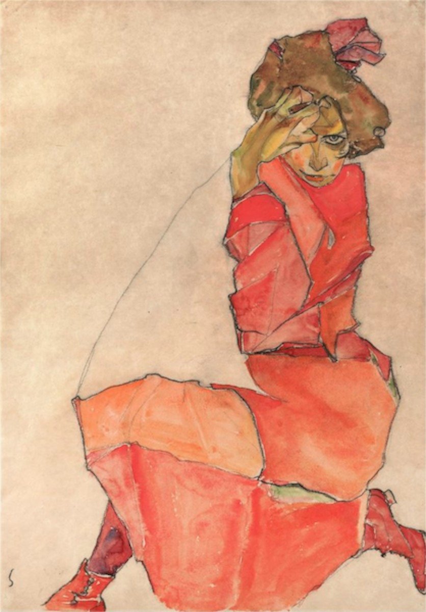 Egon Schiele - Kneeling Woman in Orange-Red Dress.jpg